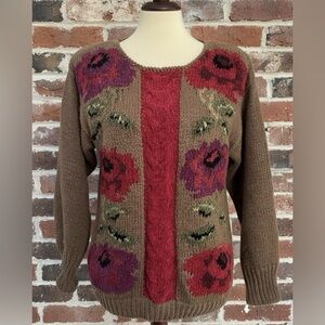 Vintage Counterparts Floral Knit Fall Winter Thick Retro 90s Sweater Size Medium